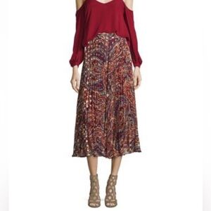 Haute Hippie $495 Paisley Print Pleated Skirt Size 2 Boho Bohemian Red Blue